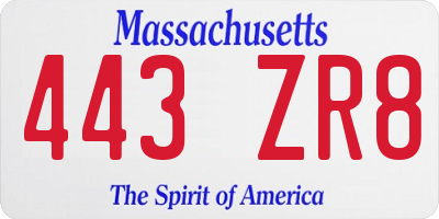 MA license plate 443ZR8