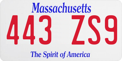 MA license plate 443ZS9