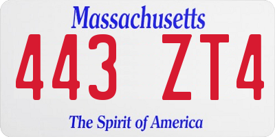 MA license plate 443ZT4