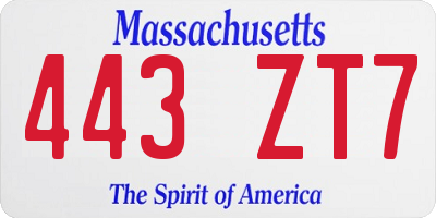 MA license plate 443ZT7