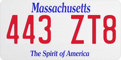 MA license plate 443ZT8