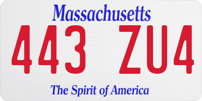 MA license plate 443ZU4