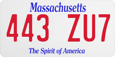 MA license plate 443ZU7