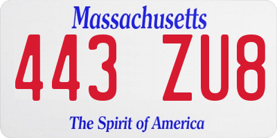 MA license plate 443ZU8