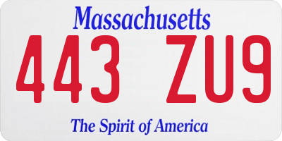 MA license plate 443ZU9