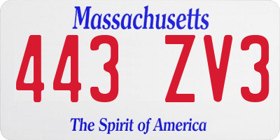 MA license plate 443ZV3