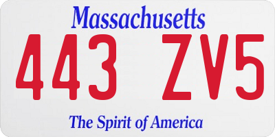 MA license plate 443ZV5