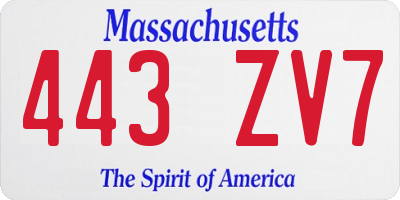 MA license plate 443ZV7
