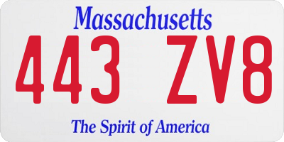 MA license plate 443ZV8