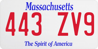 MA license plate 443ZV9