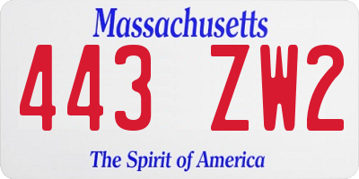 MA license plate 443ZW2