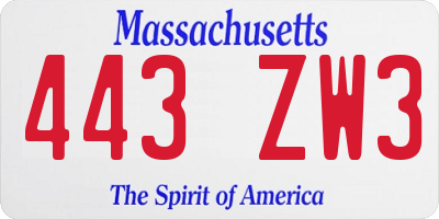MA license plate 443ZW3