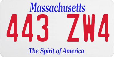MA license plate 443ZW4