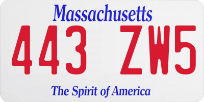 MA license plate 443ZW5