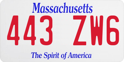 MA license plate 443ZW6