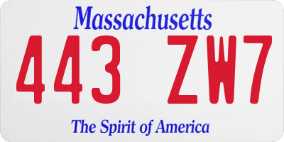 MA license plate 443ZW7