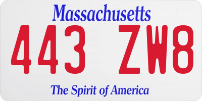 MA license plate 443ZW8