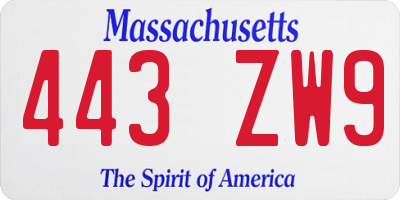 MA license plate 443ZW9