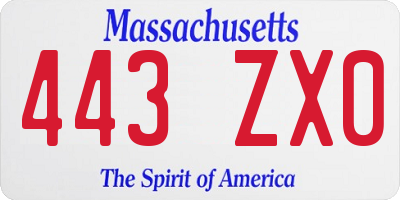 MA license plate 443ZX0