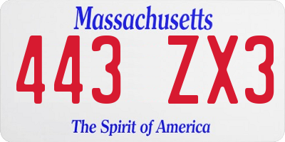 MA license plate 443ZX3