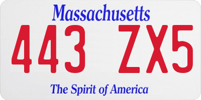 MA license plate 443ZX5