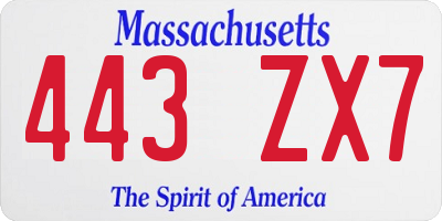 MA license plate 443ZX7