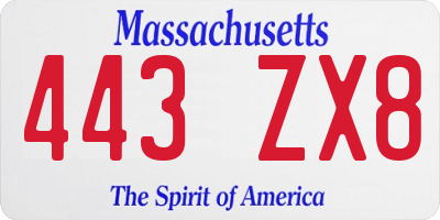 MA license plate 443ZX8