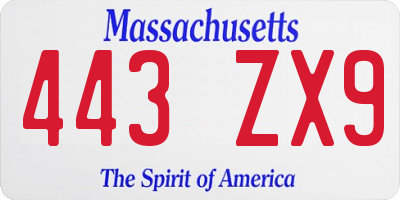 MA license plate 443ZX9