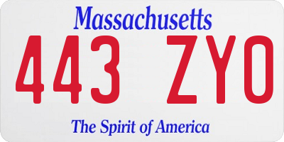 MA license plate 443ZY0
