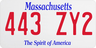 MA license plate 443ZY2