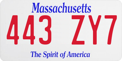 MA license plate 443ZY7