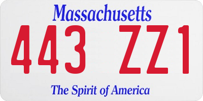 MA license plate 443ZZ1