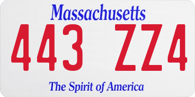 MA license plate 443ZZ4