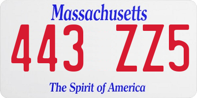 MA license plate 443ZZ5