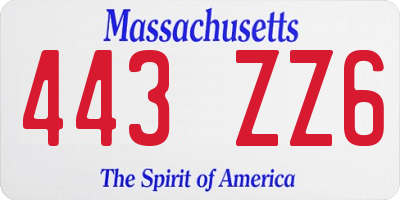 MA license plate 443ZZ6
