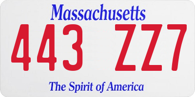 MA license plate 443ZZ7