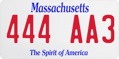 MA license plate 444AA3