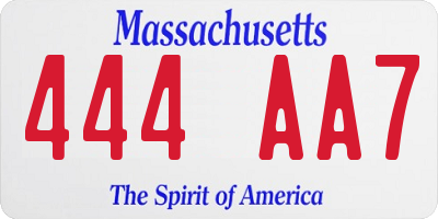 MA license plate 444AA7
