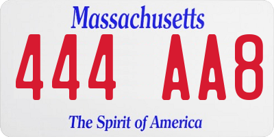 MA license plate 444AA8