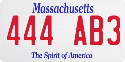 MA license plate 444AB3