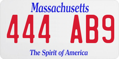 MA license plate 444AB9