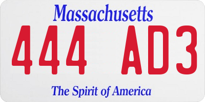 MA license plate 444AD3