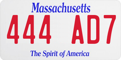 MA license plate 444AD7