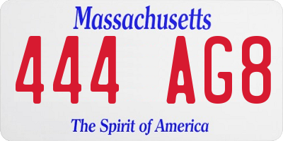 MA license plate 444AG8