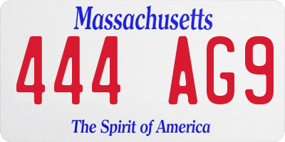 MA license plate 444AG9