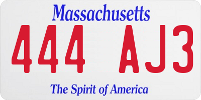 MA license plate 444AJ3