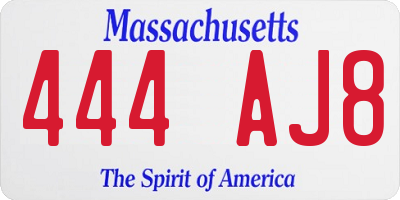 MA license plate 444AJ8