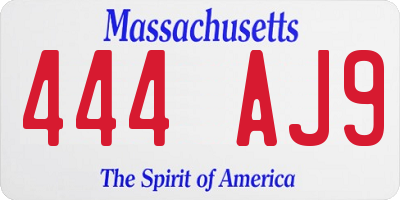 MA license plate 444AJ9