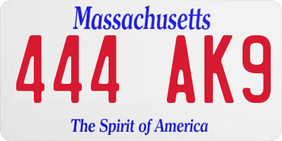 MA license plate 444AK9