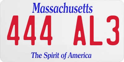 MA license plate 444AL3